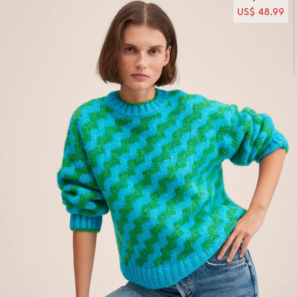 Blue green patterned sweater